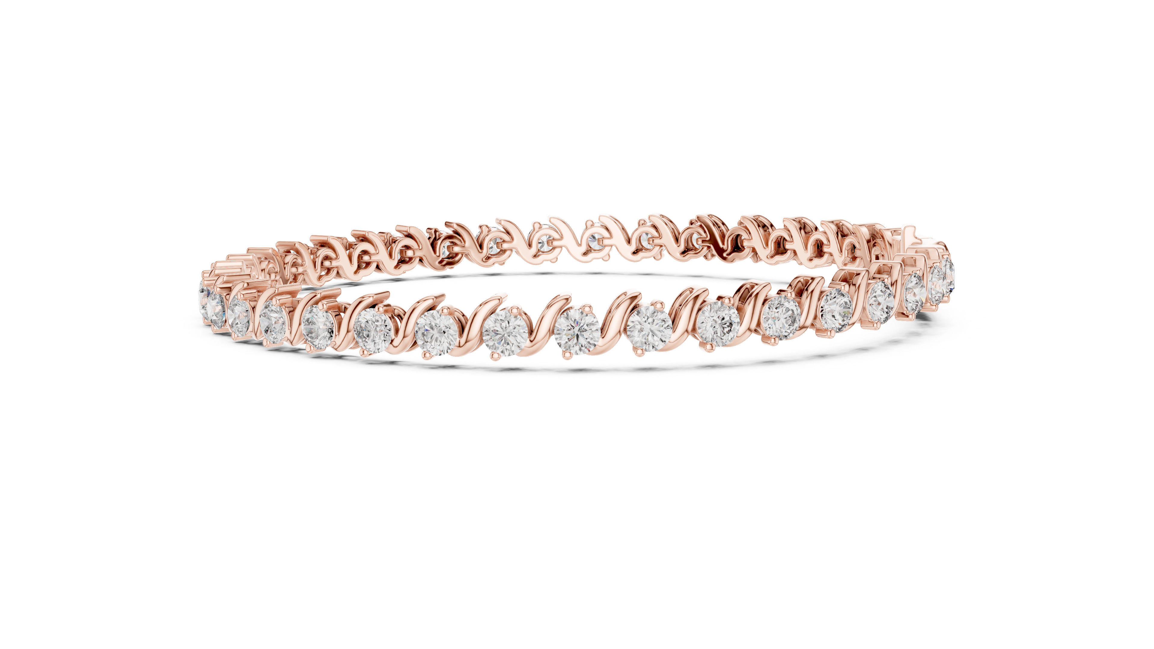 Elegant Diamond Bracelet with Wave Design in Rose Gold | Round Cut Tennis Style Jewelry for Women