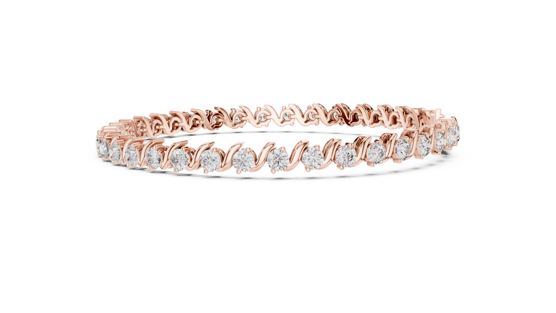 Elegant Diamond Bracelet with Wave Design in Rose Gold | Round Cut Tennis Style Jewelry for Women