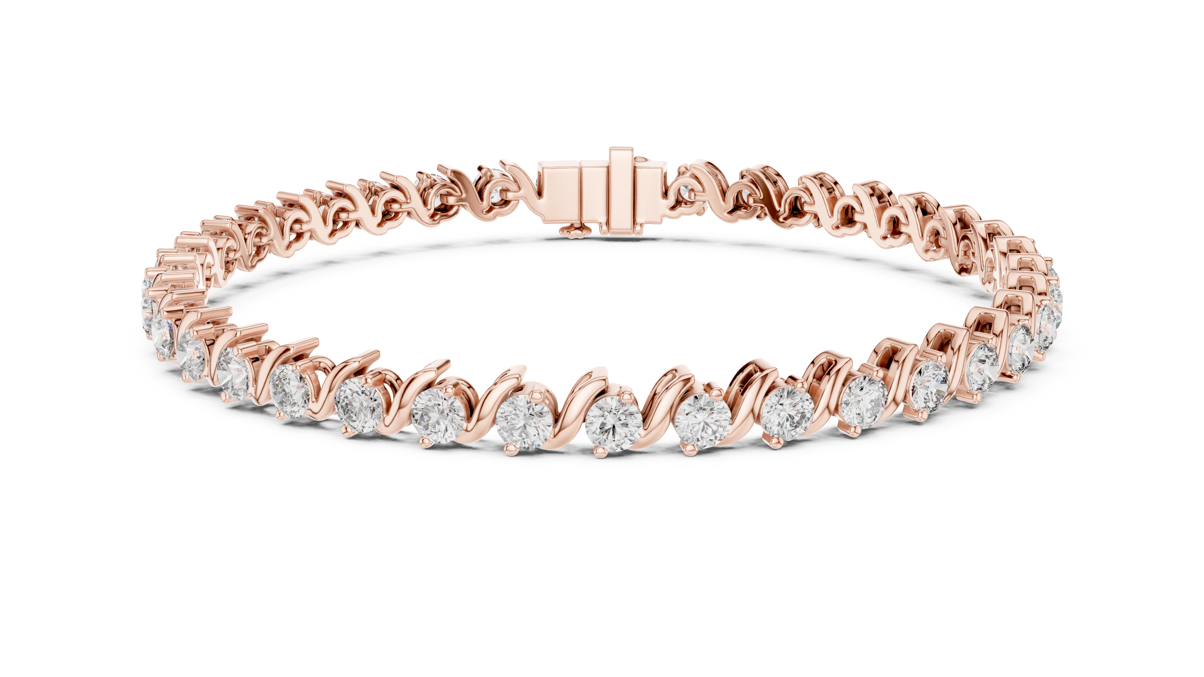 Elegant Diamond Bracelet with Wave Design in Rose Gold | Round Cut Tennis Style Jewelry for Women