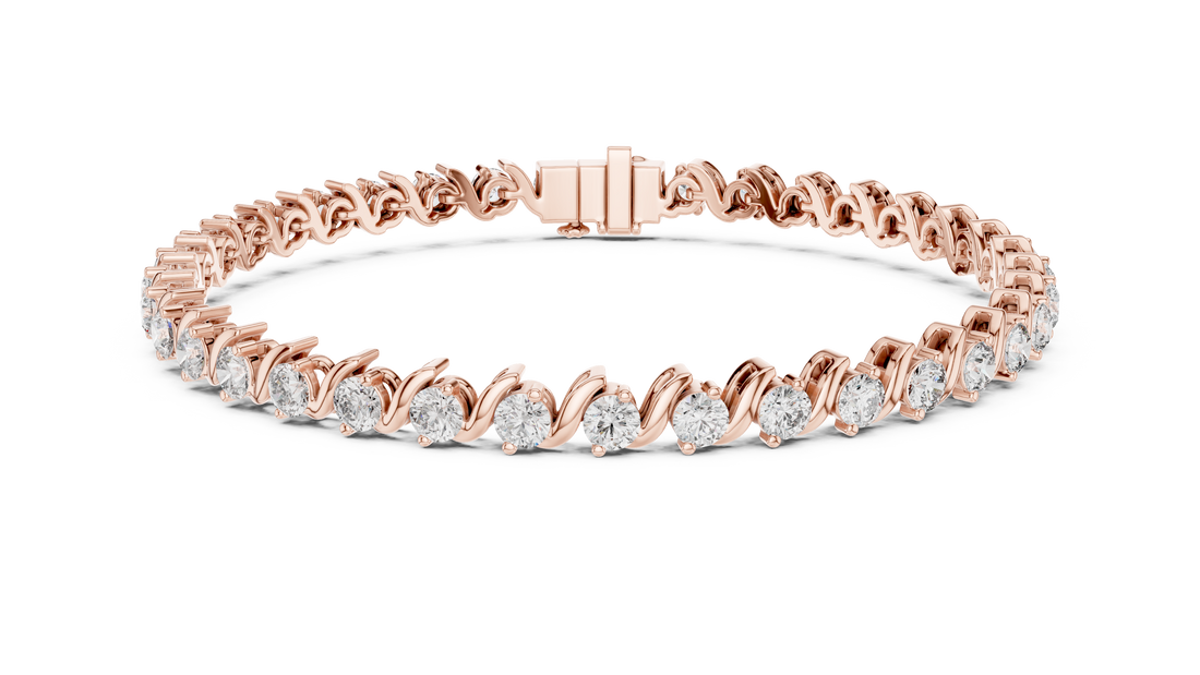 Elegant Diamond Bracelet with Wave Design in Rose Gold | Round Cut Tennis Style Jewelry for Women