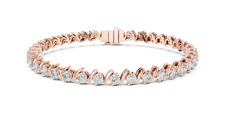 Elegant Diamond Bracelet with Wave Design in Rose Gold | Round Cut Tennis Style Jewelry for Women