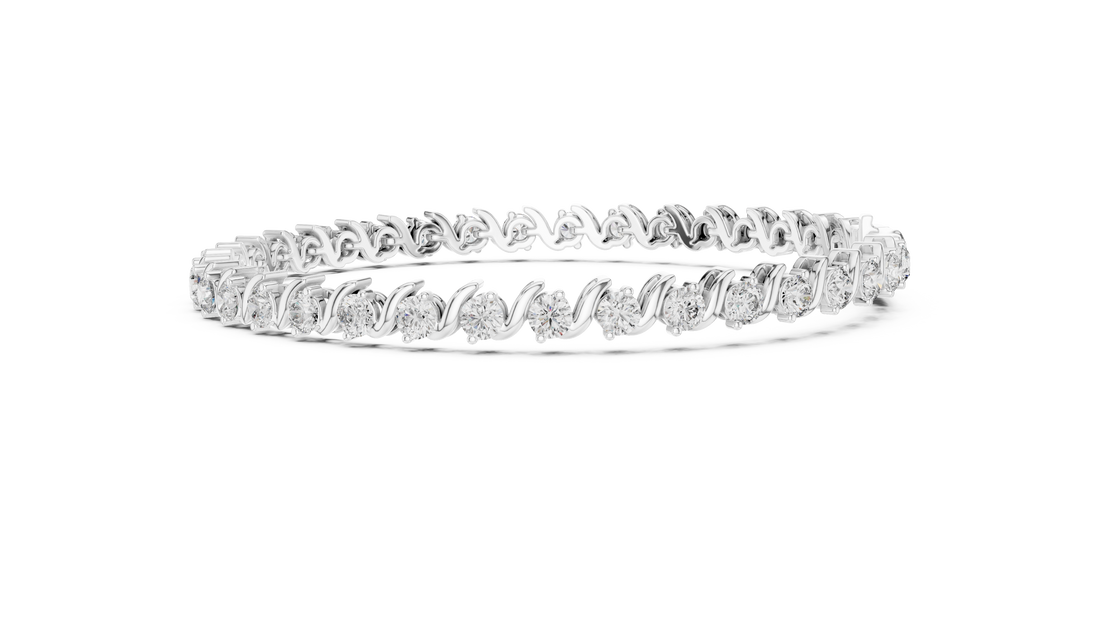 Elegant Diamond Bracelet with Wave Design in Rose Gold | Round Cut Tennis Style Jewelry for Women