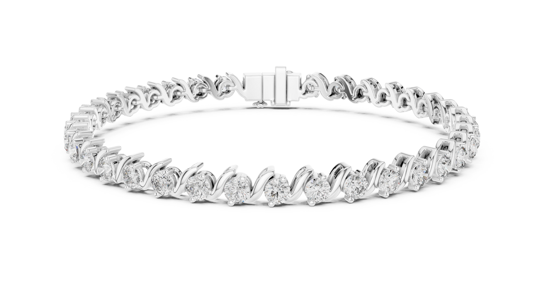 Elegant Diamond Bracelet with Wave Design in Rose Gold | Round Cut Tennis Style Jewelry for Women
