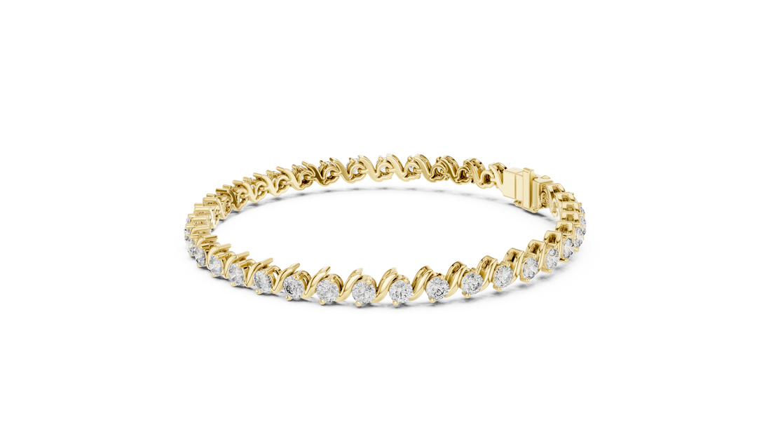 Elegant Diamond Bracelet with Wave Design in Rose Gold | Round Cut Tennis Style Jewelry for Women