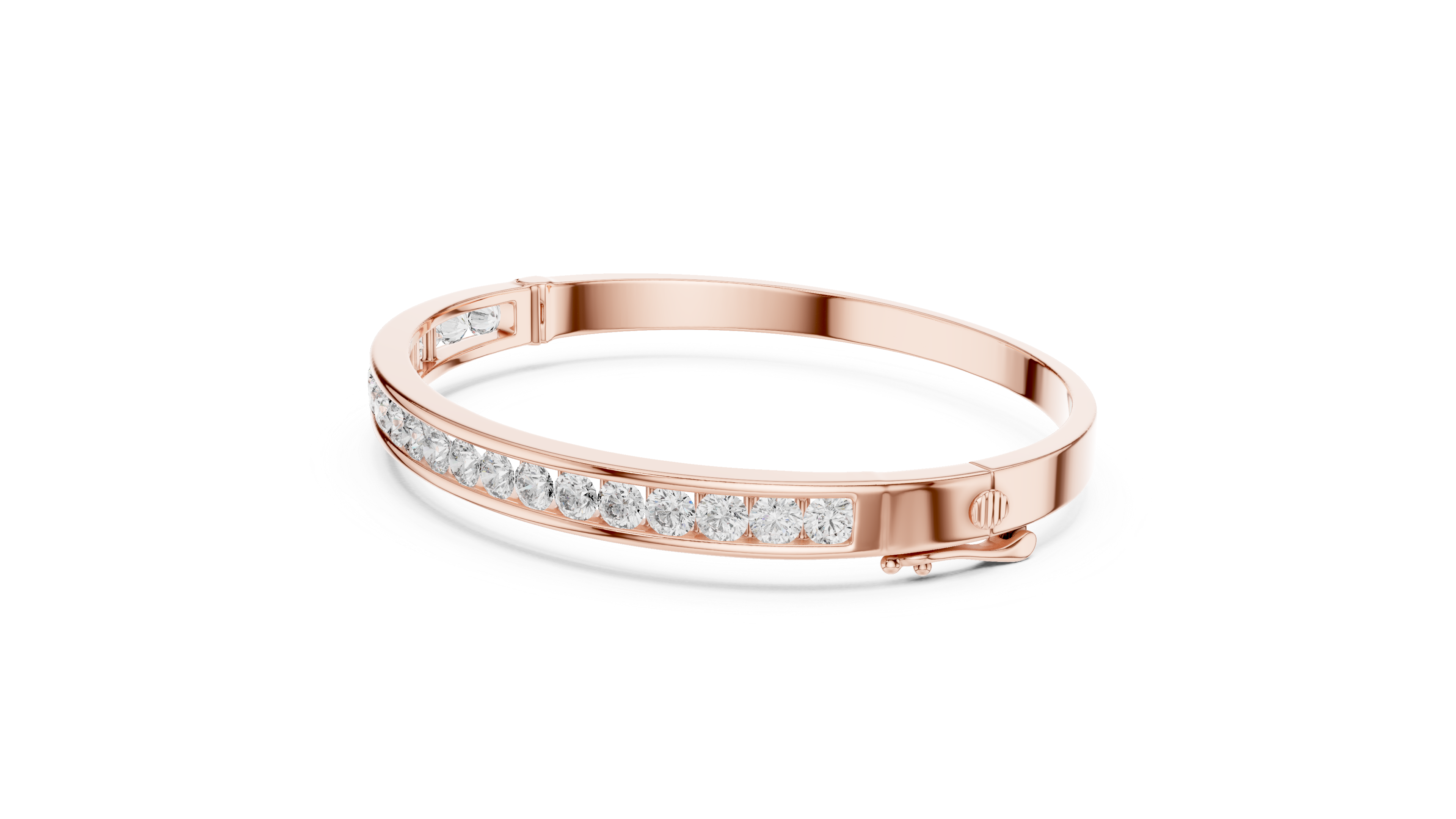 Sleek White Gold Diamond Bangle Bracelet | Channel Set Round Diamonds | Minimal Luxury Design