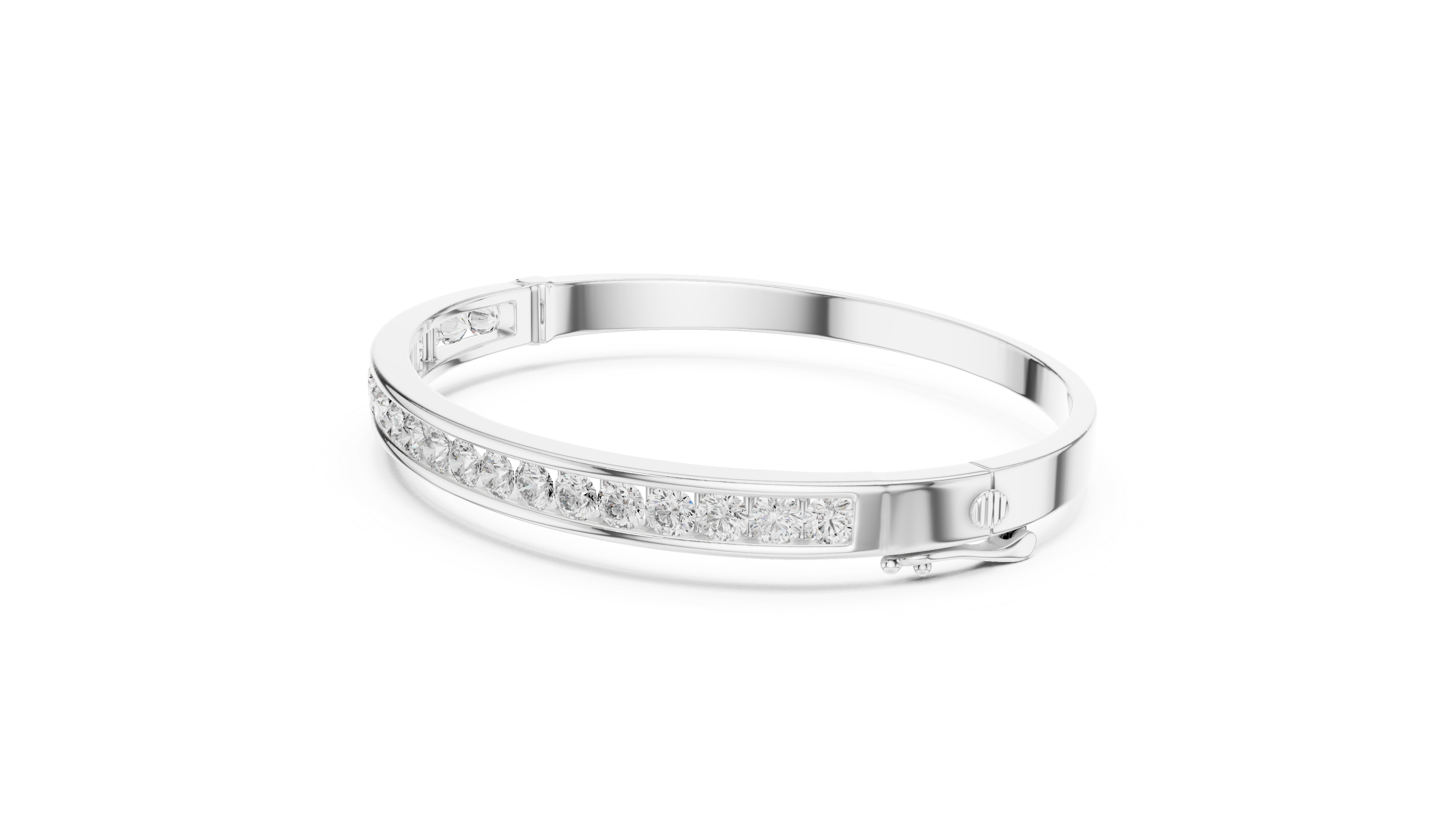 Sleek White Gold Diamond Bangle Bracelet | Channel Set Round Diamonds | Minimal Luxury Design