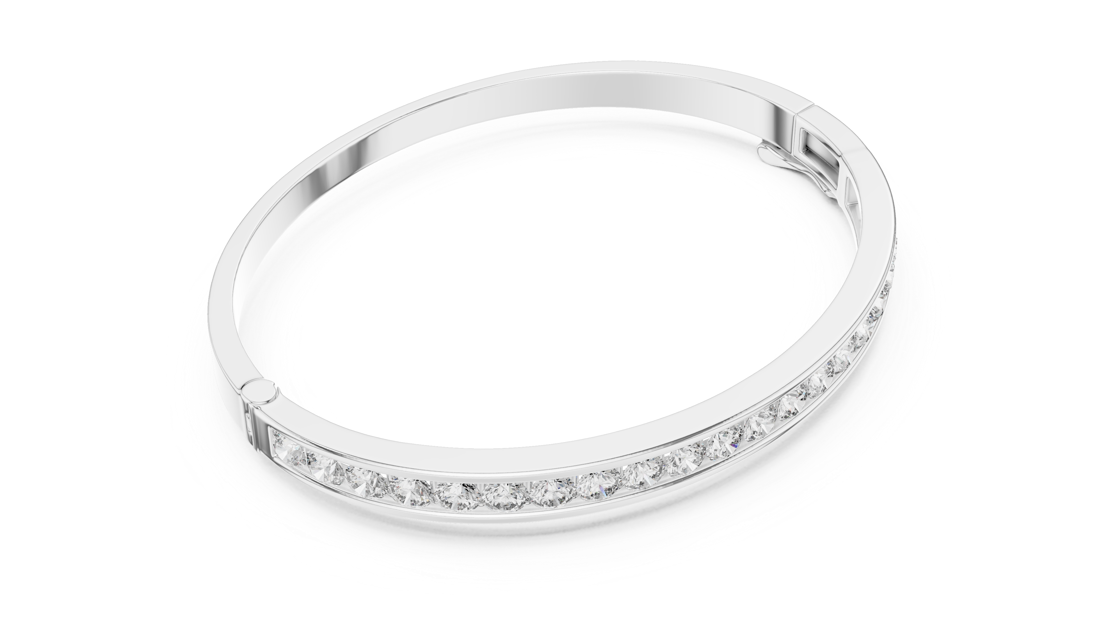 Sleek White Gold Diamond Bangle Bracelet | Channel Set Round Diamonds | Minimal Luxury Design