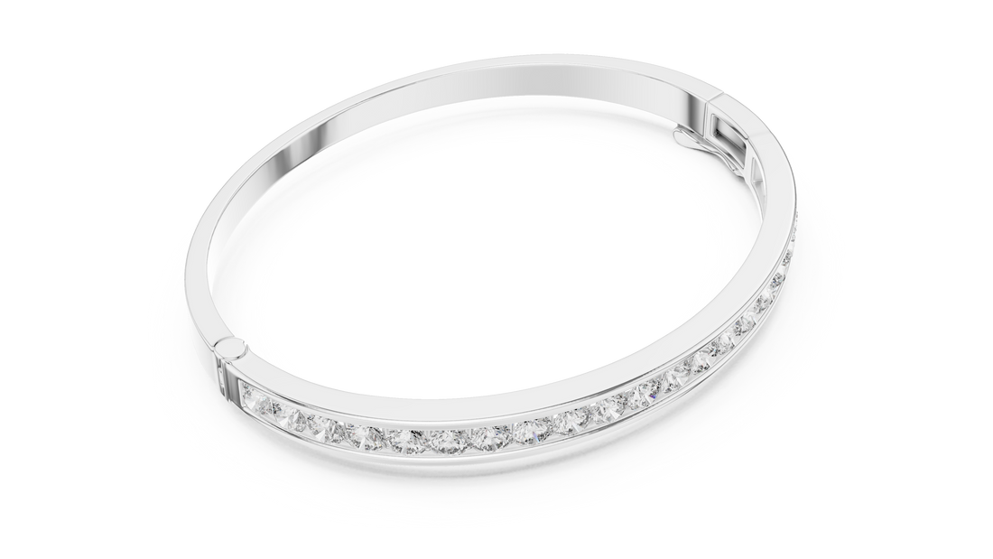 Sleek White Gold Diamond Bangle Bracelet | Channel Set Round Diamonds | Minimal Luxury Design