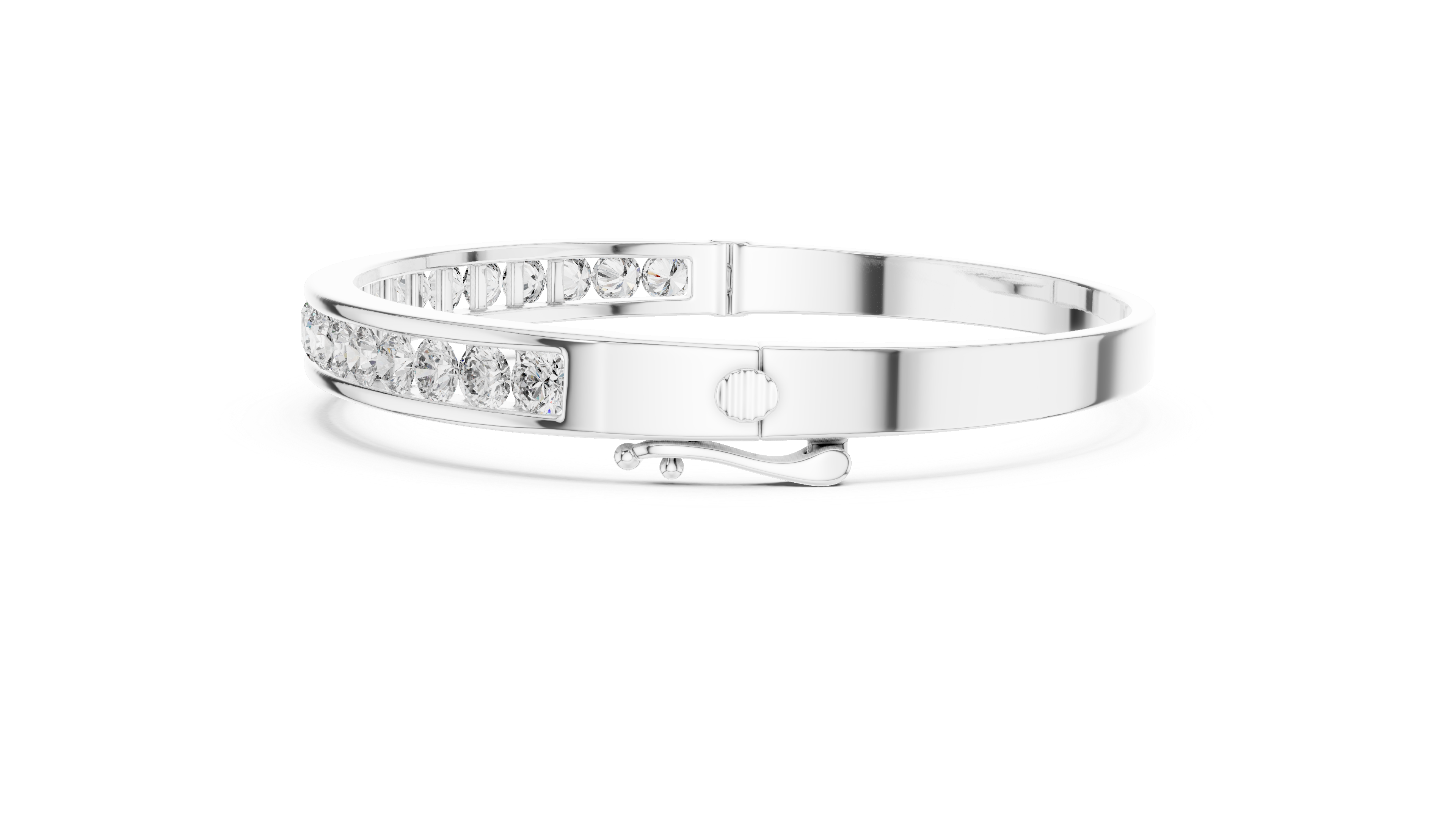 Sleek White Gold Diamond Bangle Bracelet | Channel Set Round Diamonds | Minimal Luxury Design