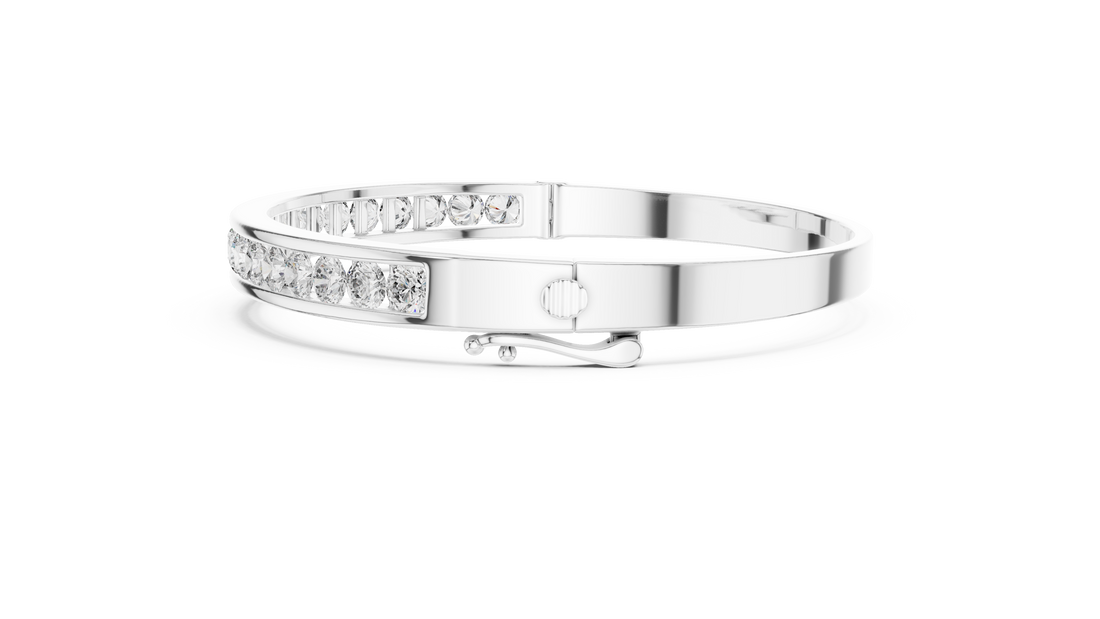 Sleek White Gold Diamond Bangle Bracelet | Channel Set Round Diamonds | Minimal Luxury Design