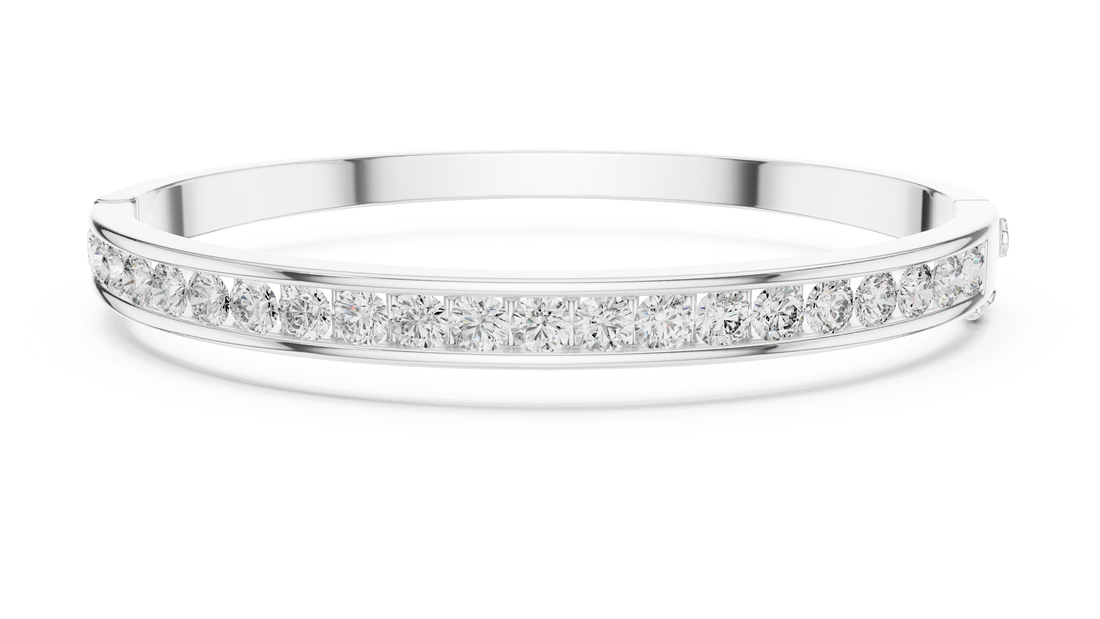 Sleek White Gold Diamond Bangle Bracelet | Channel Set Round Diamonds | Minimal Luxury Design