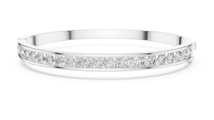 Sleek White Gold Diamond Bangle Bracelet | Channel Set Round Diamonds | Minimal Luxury Design