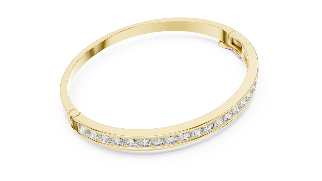 Sleek White Gold Diamond Bangle Bracelet | Channel Set Round Diamonds | Minimal Luxury Design