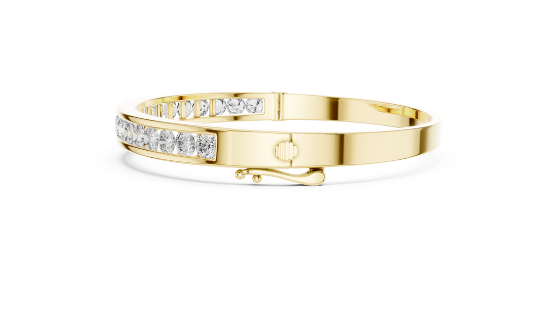 Sleek White Gold Diamond Bangle Bracelet | Channel Set Round Diamonds | Minimal Luxury Design
