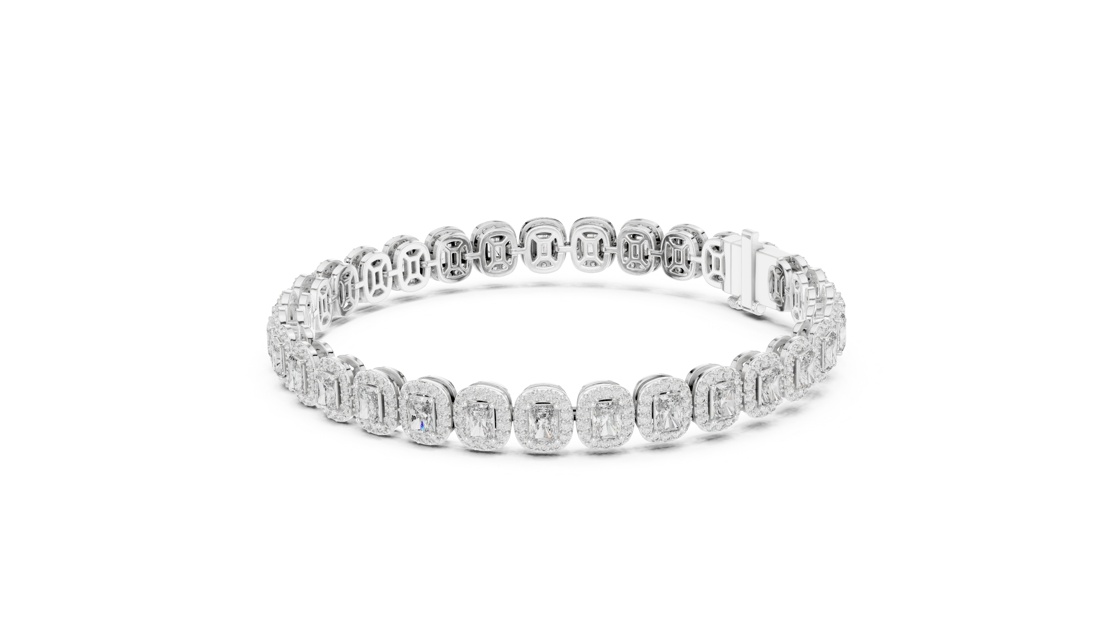 Radiant Halo Diamond Tennis Bracelet in Rose Gold | Radiant Cut Center Stones | Luxury Jewelry for Women