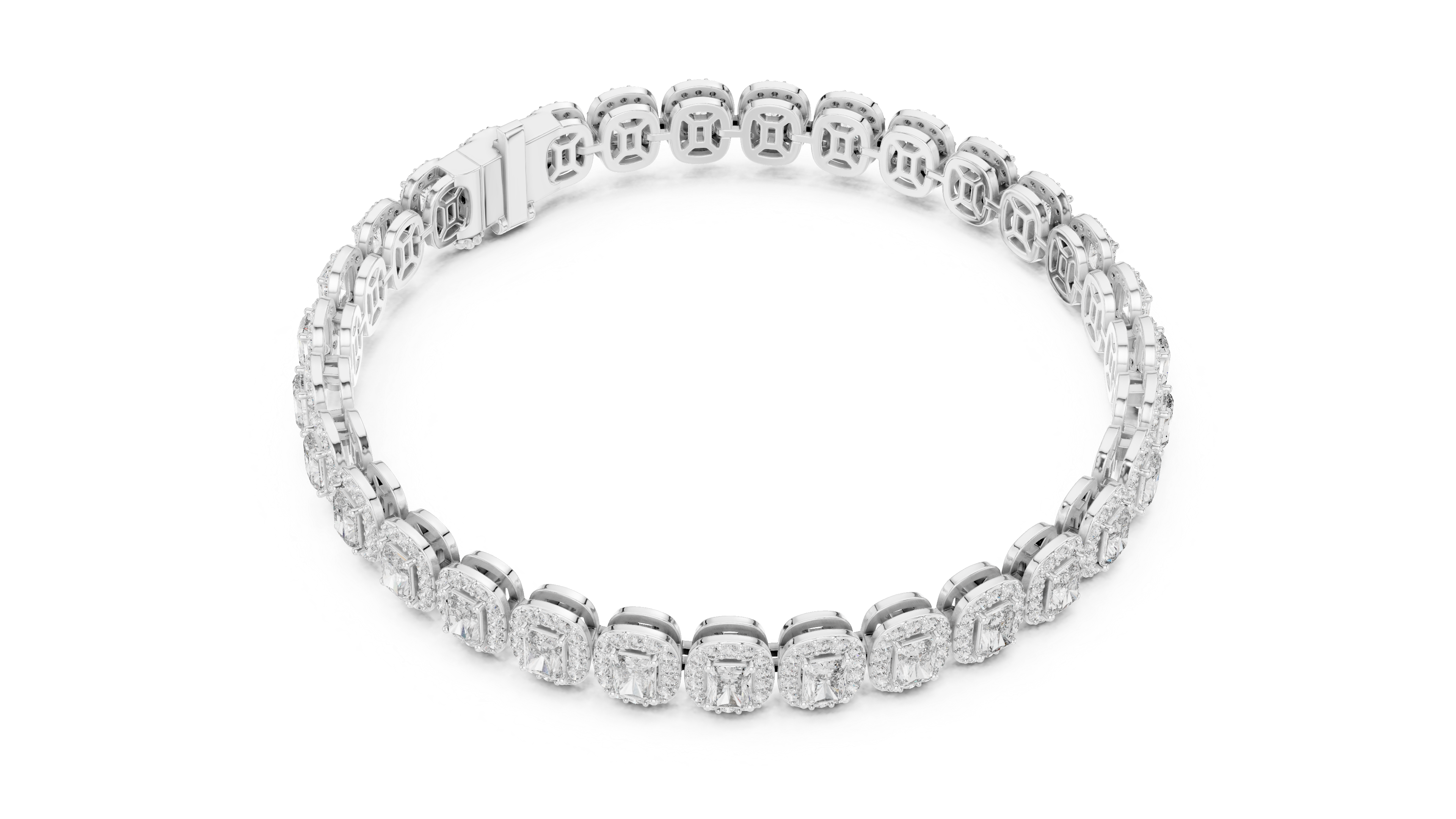 Radiant Halo Diamond Tennis Bracelet in Rose Gold | Radiant Cut Center Stones | Luxury Jewelry for Women