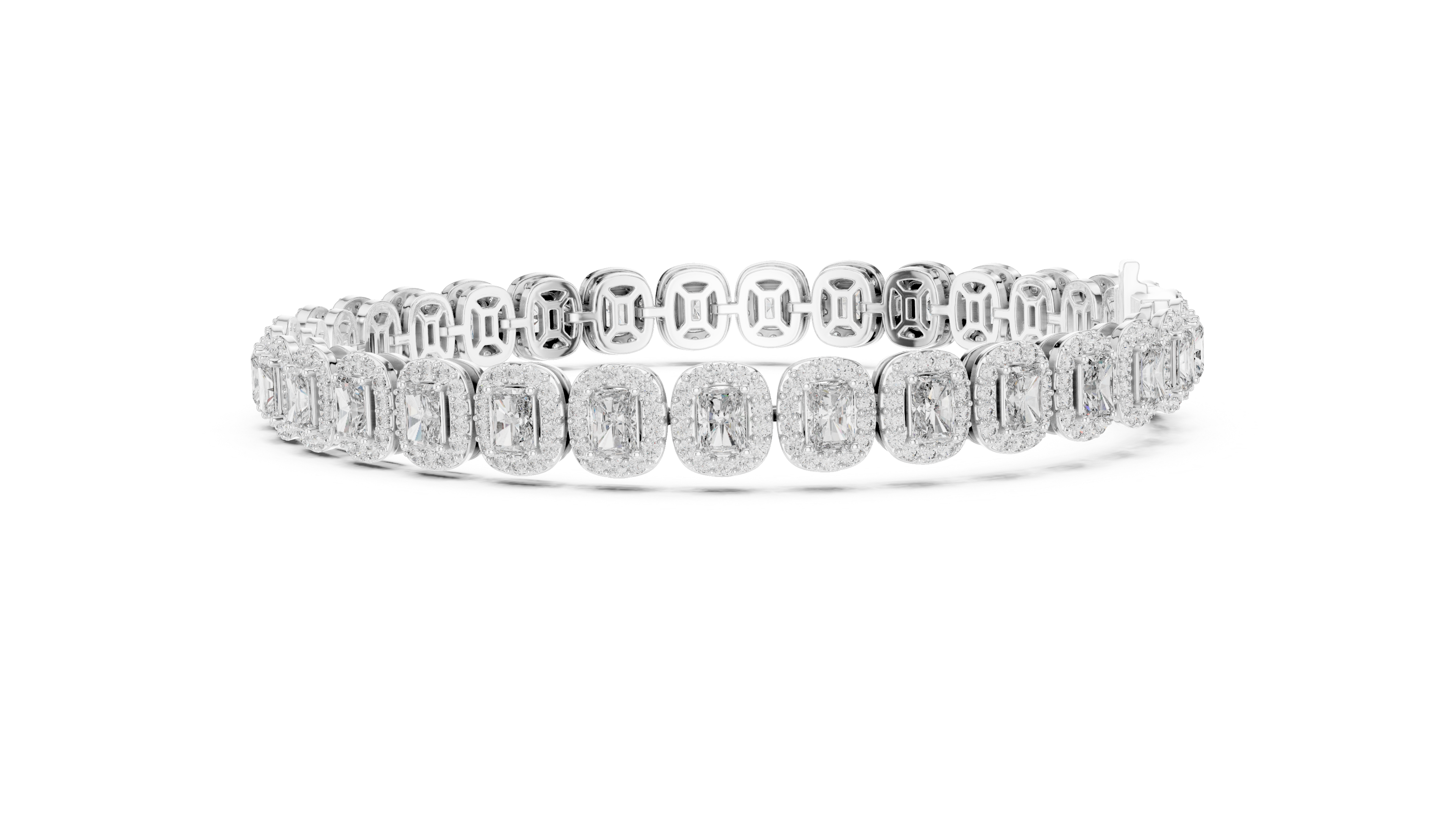 Radiant Halo Diamond Tennis Bracelet in Rose Gold | Radiant Cut Center Stones | Luxury Jewelry for Women