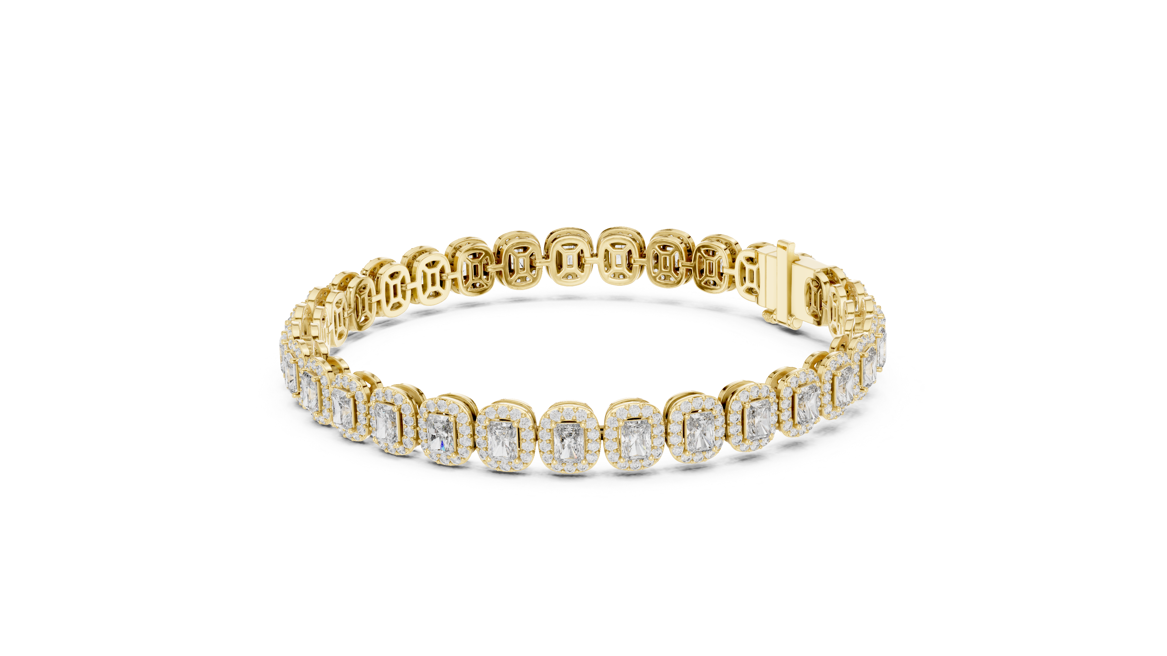 Radiant Halo Diamond Tennis Bracelet in Rose Gold | Radiant Cut Center Stones | Luxury Jewelry for Women