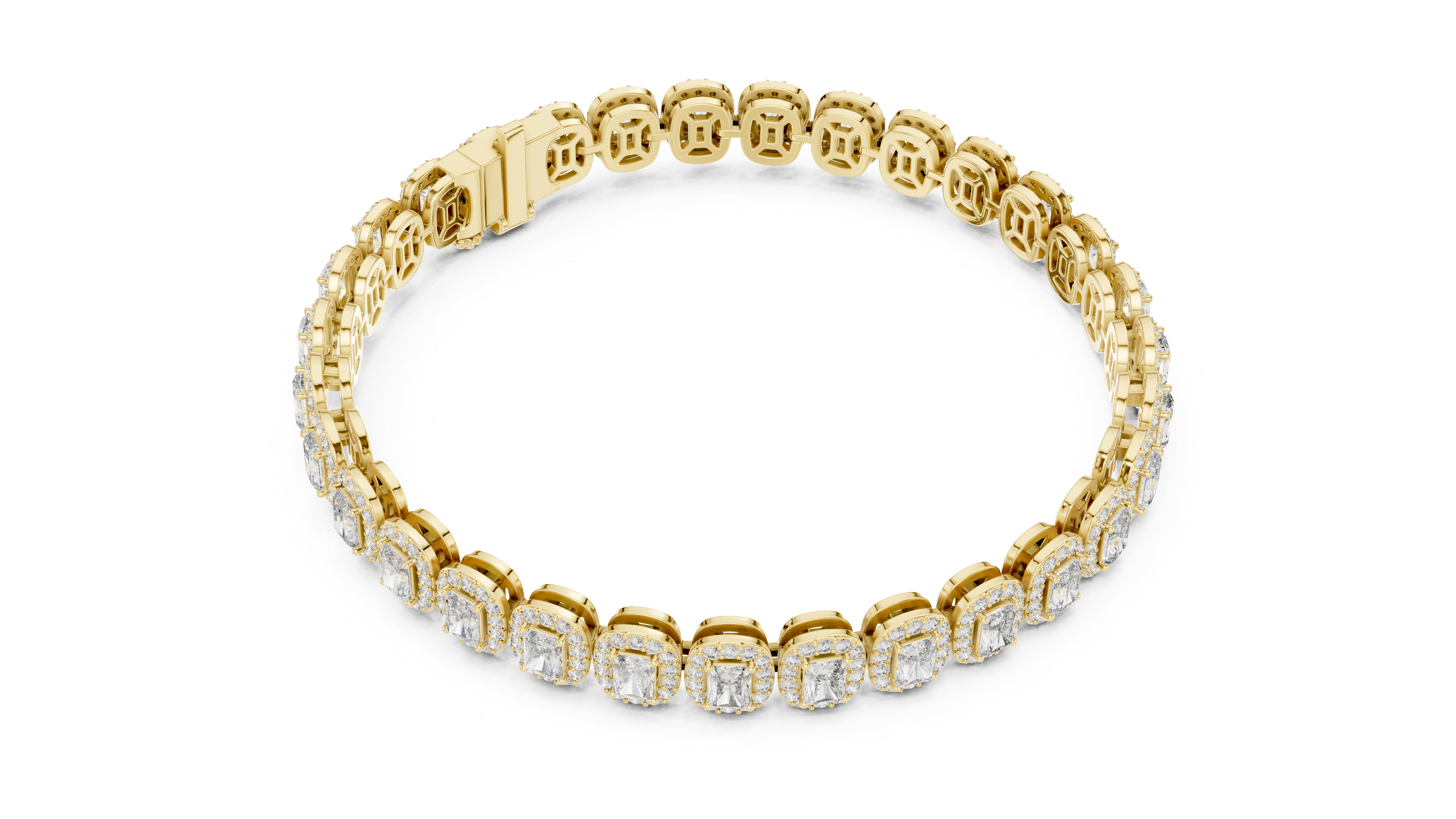 Radiant Halo Diamond Tennis Bracelet in Rose Gold | Radiant Cut Center Stones | Luxury Jewelry for Women