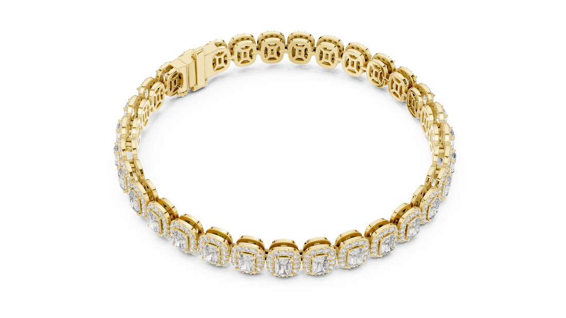 Radiant Halo Diamond Tennis Bracelet in Rose Gold | Radiant Cut Center Stones | Luxury Jewelry for Women