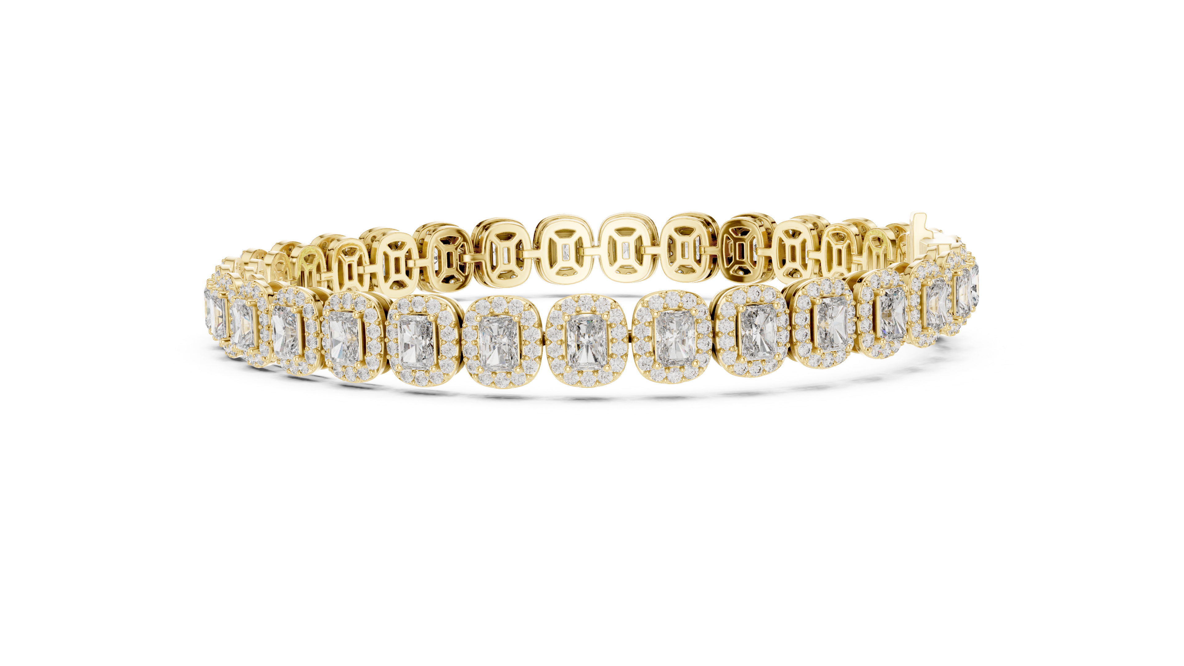 Radiant Halo Diamond Tennis Bracelet in Rose Gold | Radiant Cut Center Stones | Luxury Jewelry for Women