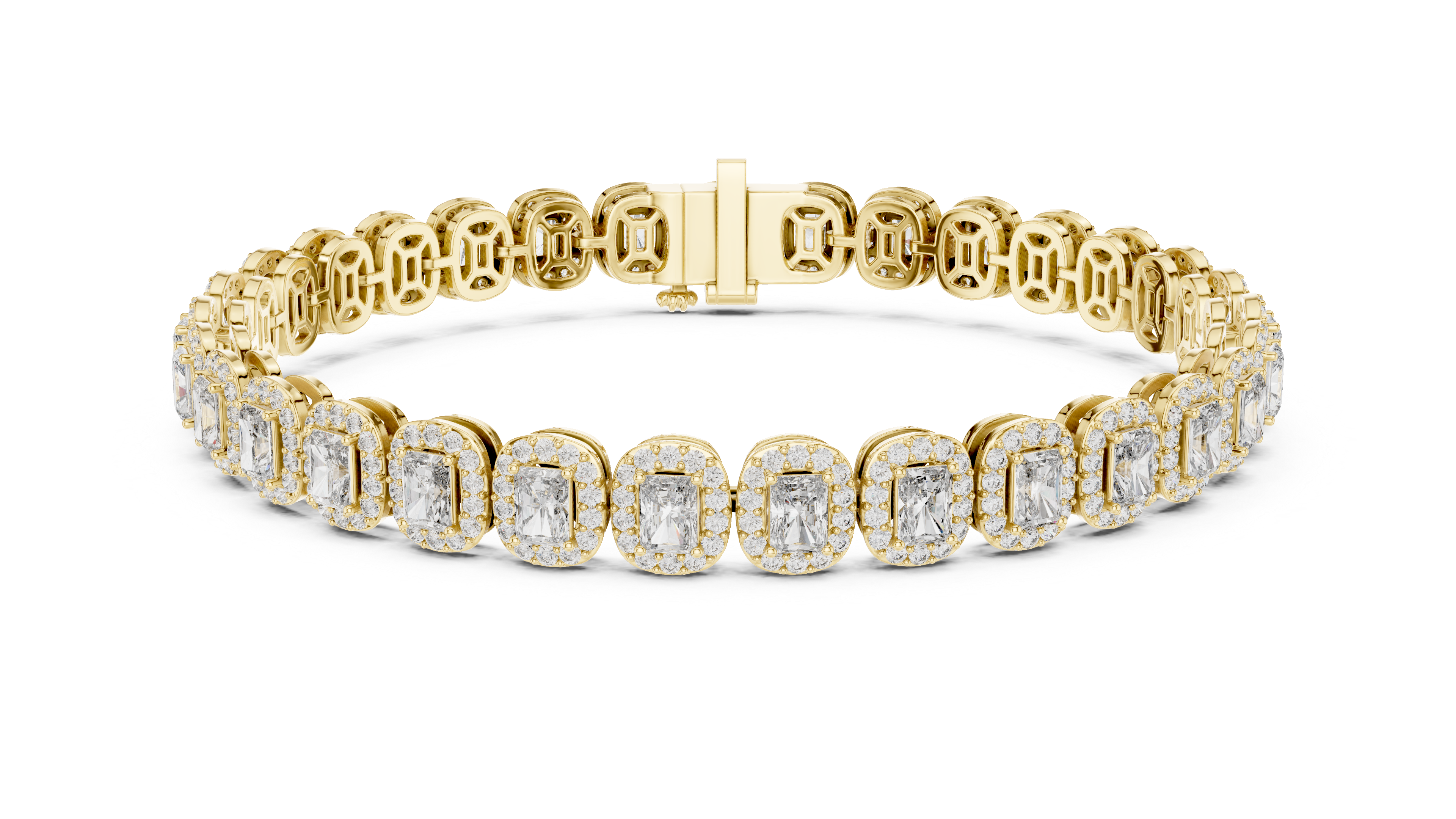 Radiant Halo Diamond Tennis Bracelet in Rose Gold | Radiant Cut Center Stones | Luxury Jewelry for Women