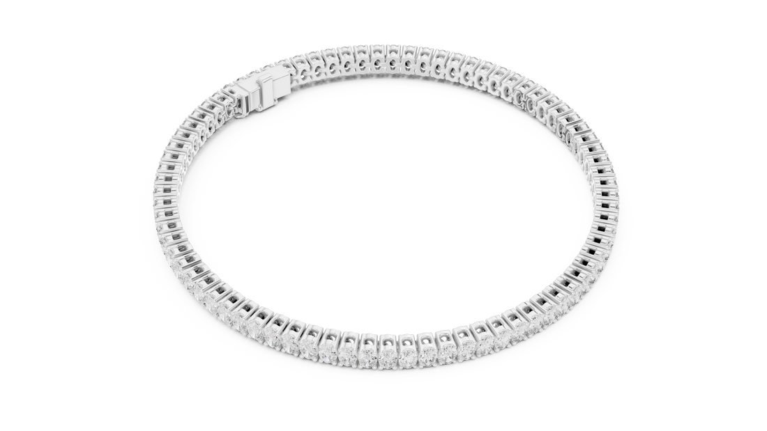Designer Oval Diamond Tennis Bracelet in White Gold | Full Eternity Style | Luxury Gift for Her