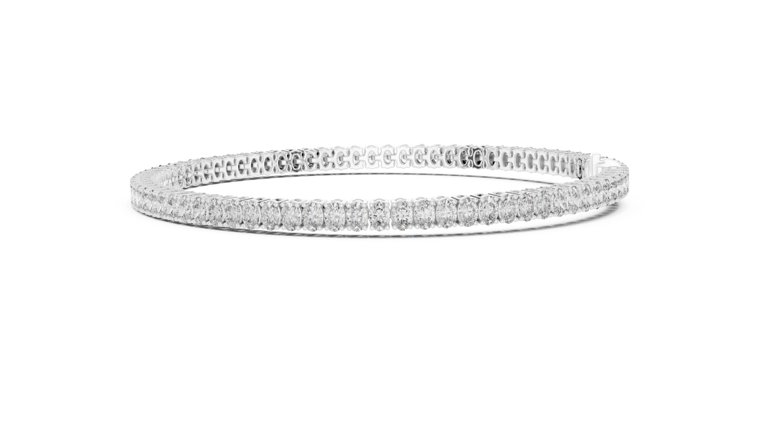 Designer Oval Diamond Tennis Bracelet in White Gold | Full Eternity Style | Luxury Gift for Her