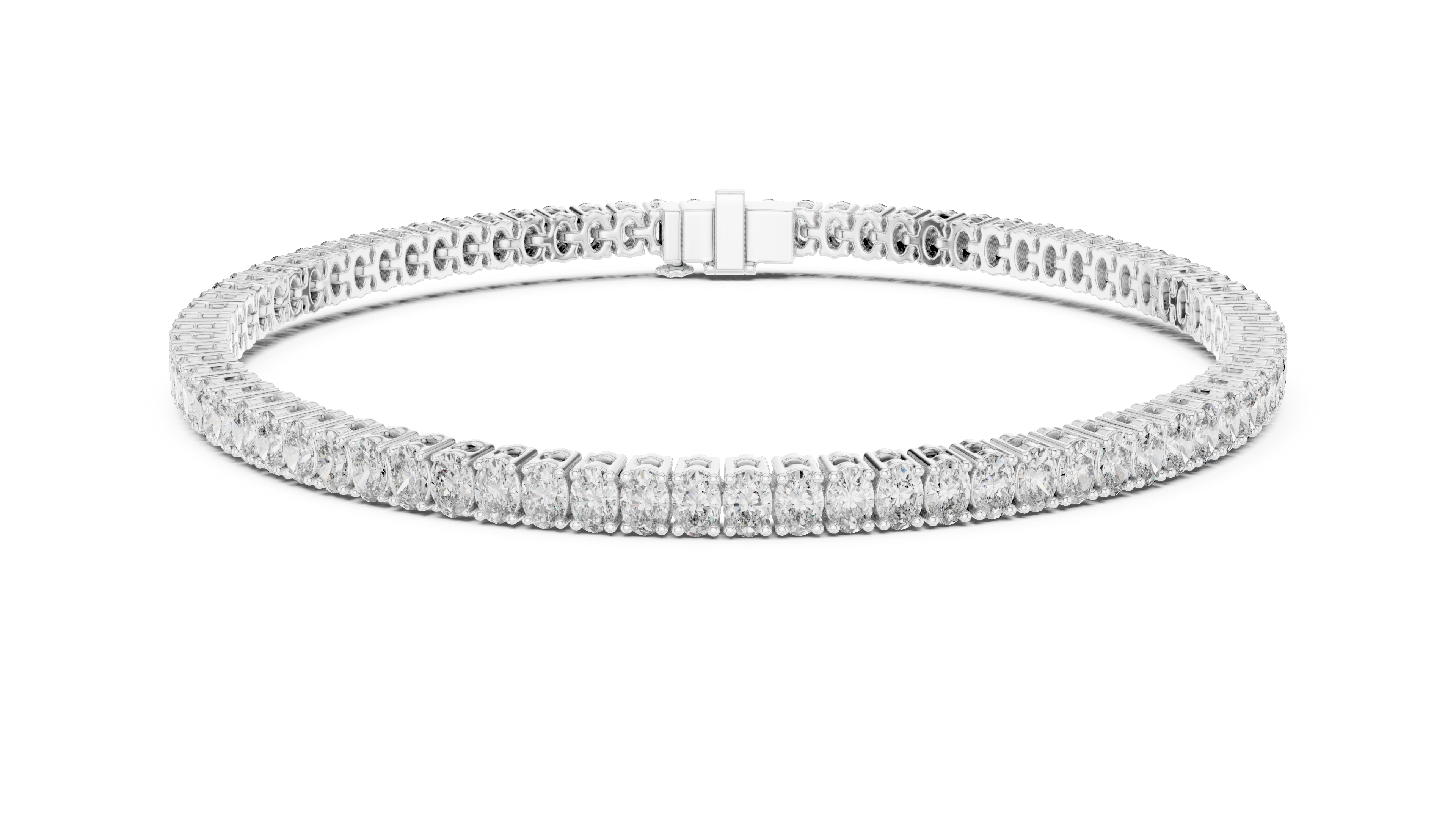Designer Oval Diamond Tennis Bracelet in White Gold | Full Eternity Style | Luxury Gift for Her