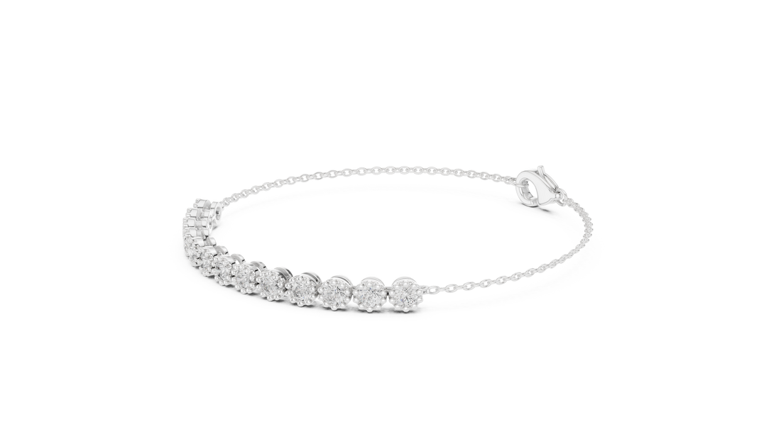 High Shine Diamond Tennis Bracelet for Women | Round Cluster Stones in White Gold Finish | Daily Wear Luxury Jewelry