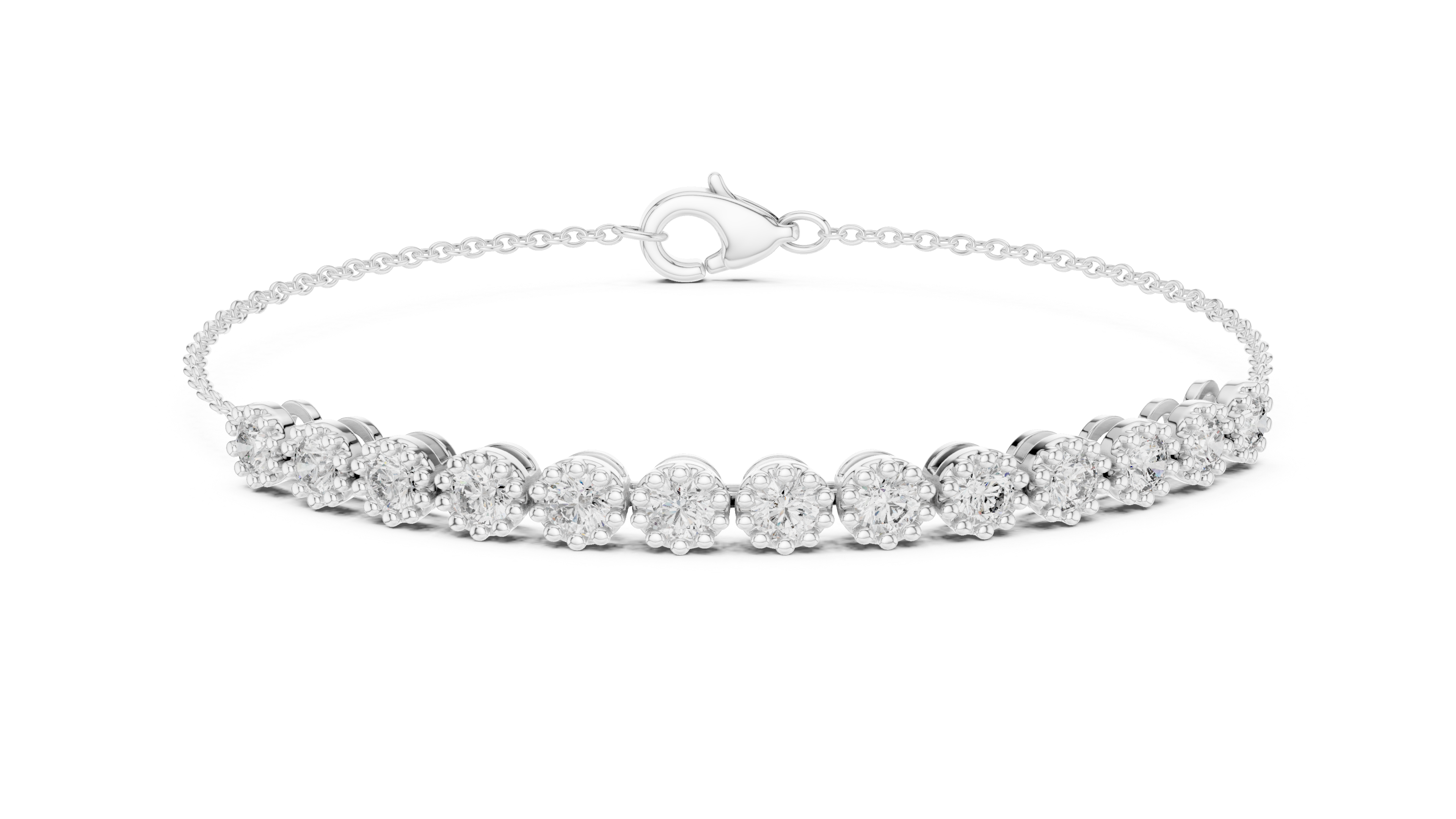 High Shine Diamond Tennis Bracelet for Women | Round Cluster Stones in White Gold Finish | Daily Wear Luxury Jewelry