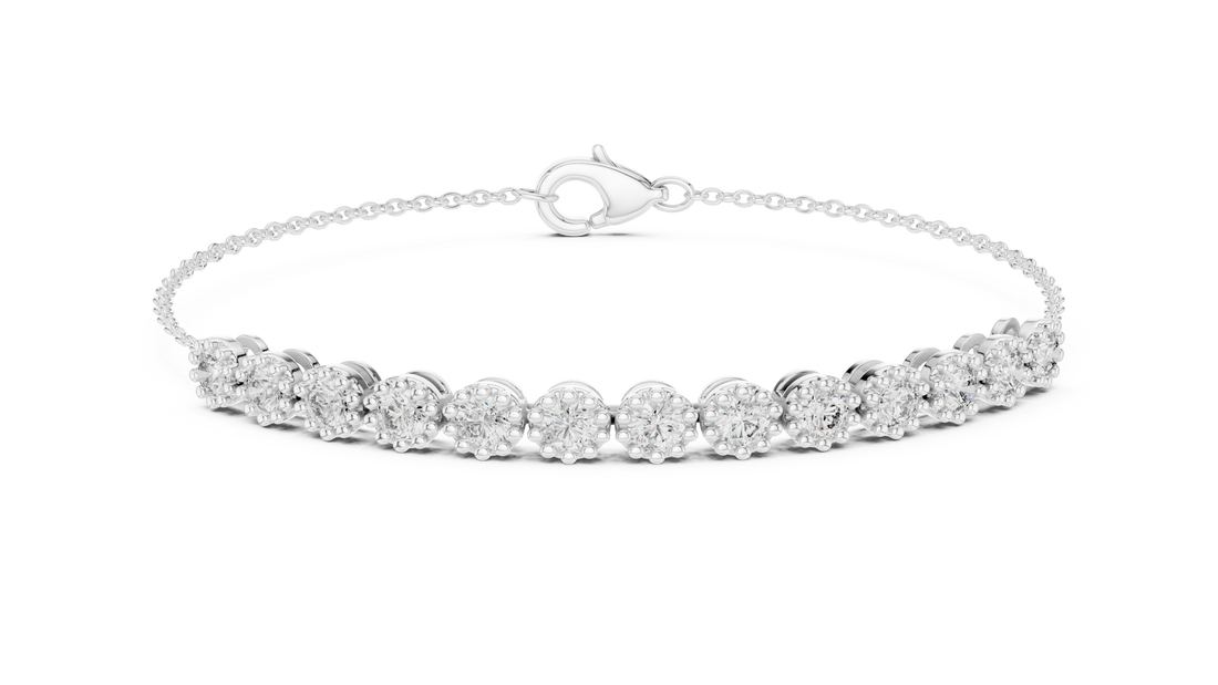 High Shine Diamond Tennis Bracelet for Women | Round Cluster Stones in White Gold Finish | Daily Wear Luxury Jewelry