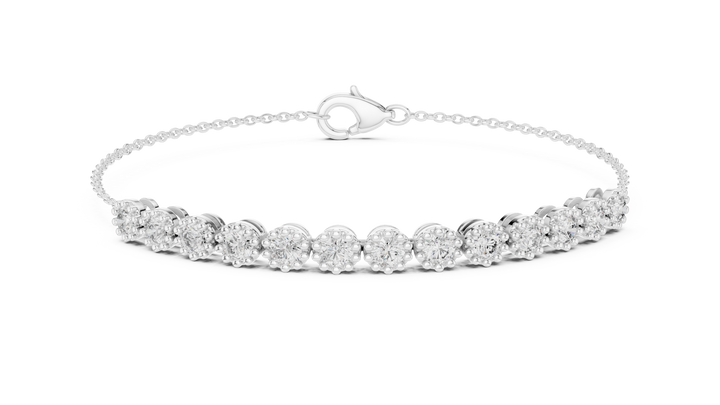High Shine Diamond Tennis Bracelet for Women | Round Cluster Stones in White Gold Finish | Daily Wear Luxury Jewelry
