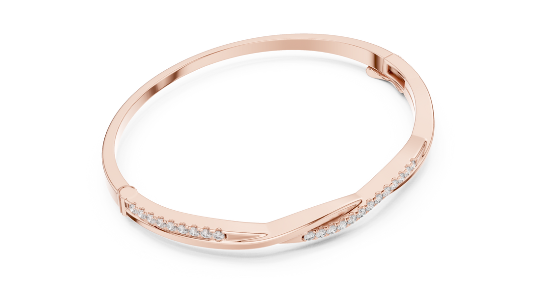 Beautiful Diamond Accent Bangle | Contemporary Wave Design | White Gold Plated Bracelet Gift for Her