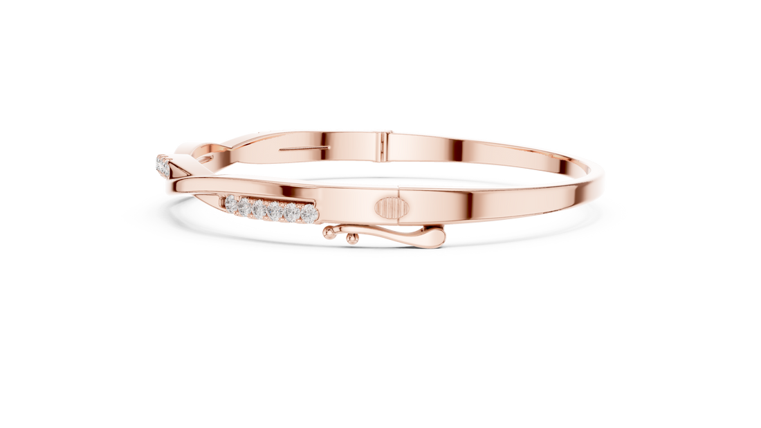 Beautiful Diamond Accent Bangle | Contemporary Wave Design | White Gold Plated Bracelet Gift for Her