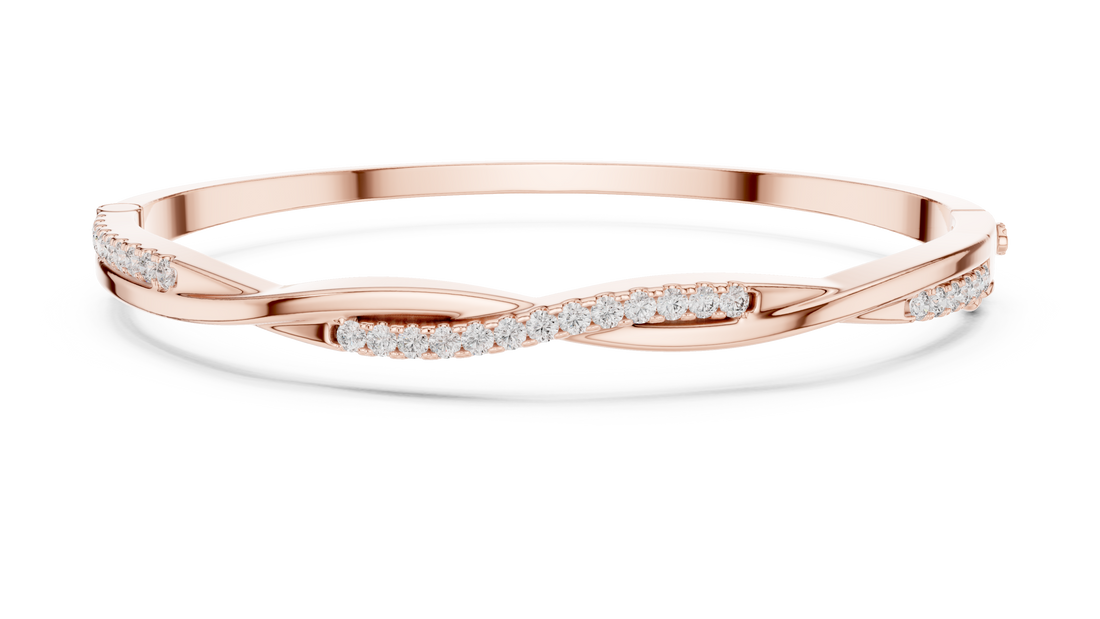 Beautiful Diamond Accent Bangle | Contemporary Wave Design | White Gold Plated Bracelet Gift for Her