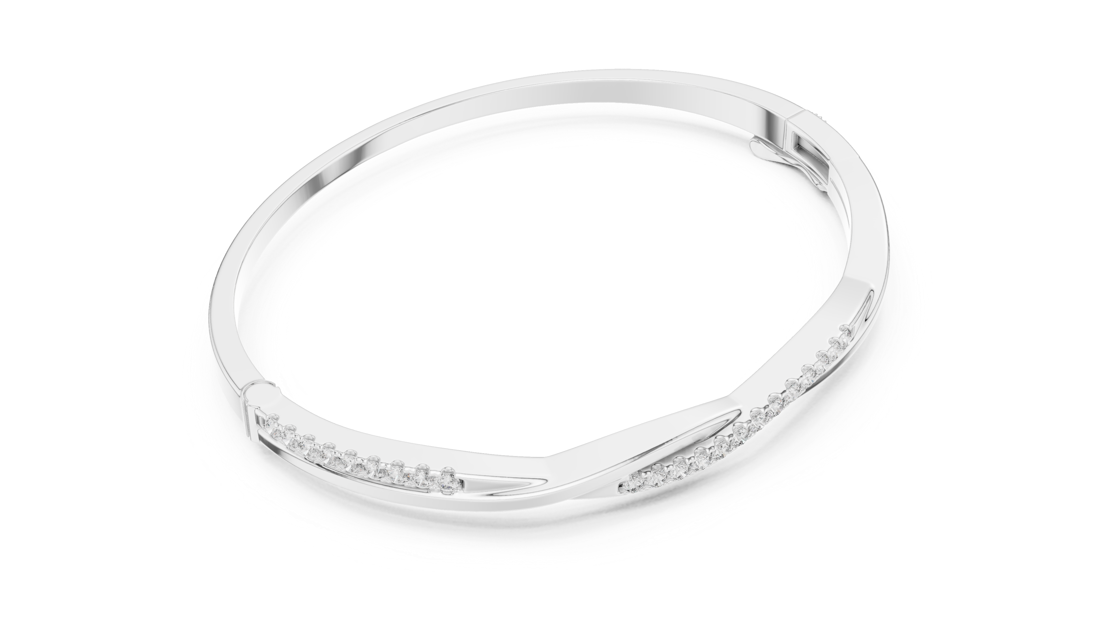 Beautiful Diamond Accent Bangle | Contemporary Wave Design | White Gold Plated Bracelet Gift for Her