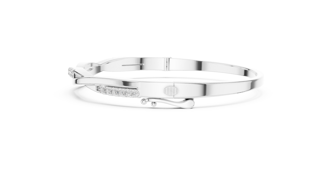 Beautiful Diamond Accent Bangle | Contemporary Wave Design | White Gold Plated Bracelet Gift for Her