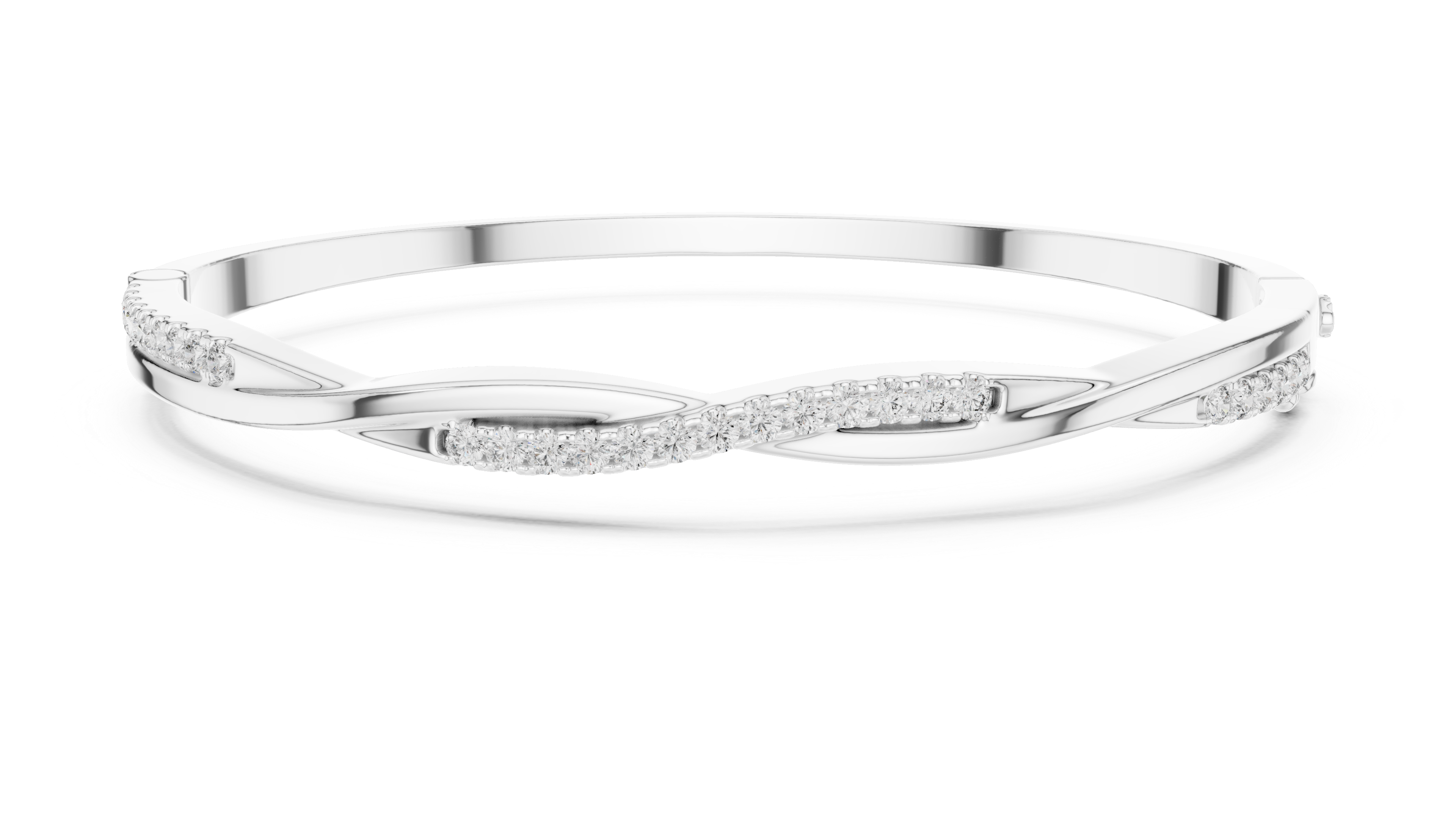 Beautiful Diamond Accent Bangle | Contemporary Wave Design | White Gold Plated Bracelet Gift for Her