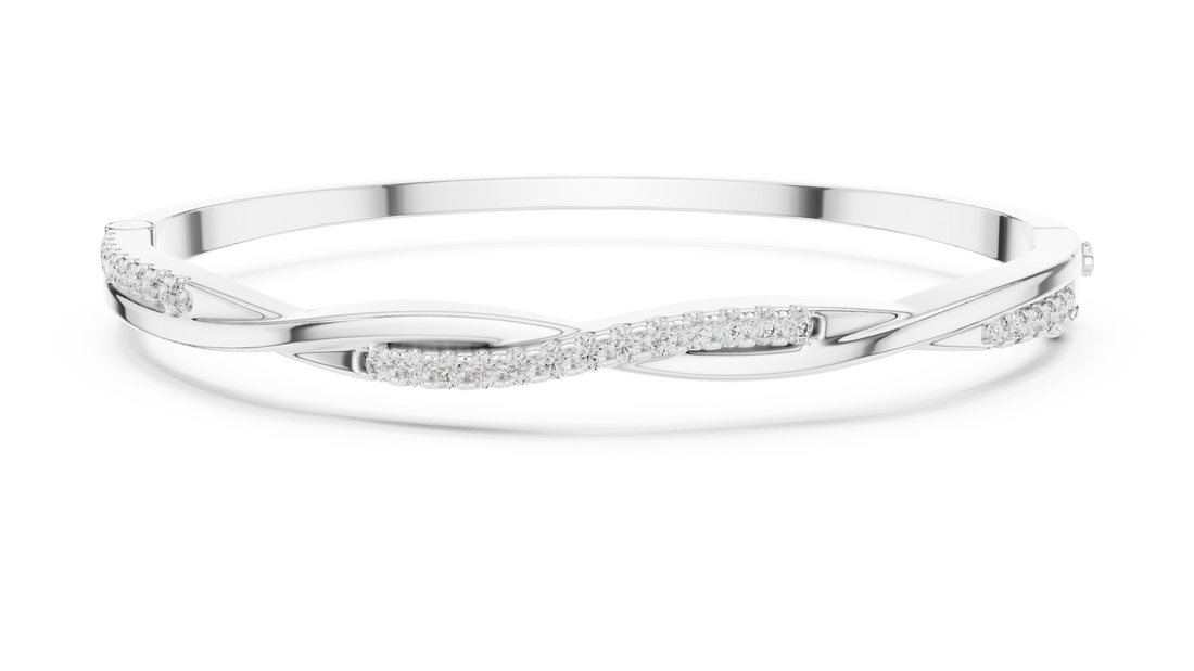 Beautiful Diamond Accent Bangle | Contemporary Wave Design | White Gold Plated Bracelet Gift for Her