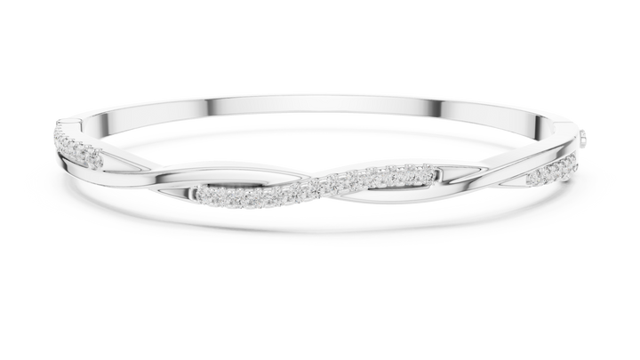 Beautiful Diamond Accent Bangle | Contemporary Wave Design | White Gold Plated Bracelet Gift for Her