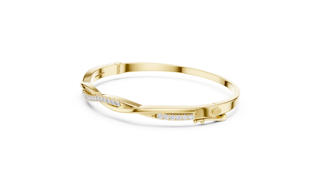 Beautiful Diamond Accent Bangle | Contemporary Wave Design | White Gold Plated Bracelet Gift for Her