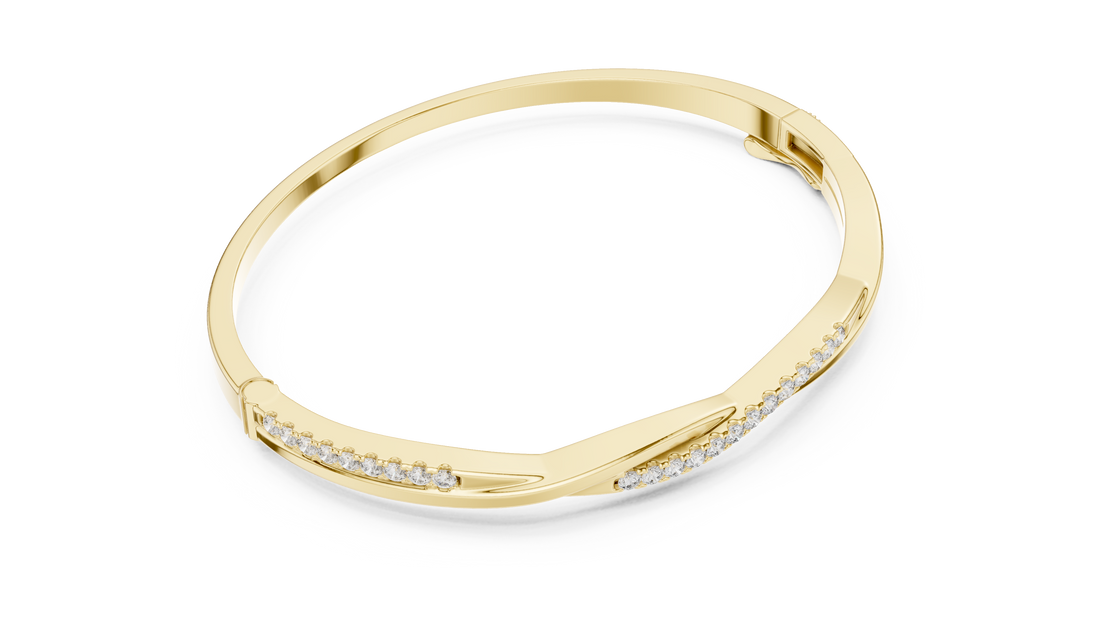 Beautiful Diamond Accent Bangle | Contemporary Wave Design | White Gold Plated Bracelet Gift for Her
