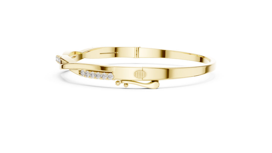 Beautiful Diamond Accent Bangle | Contemporary Wave Design | White Gold Plated Bracelet Gift for Her