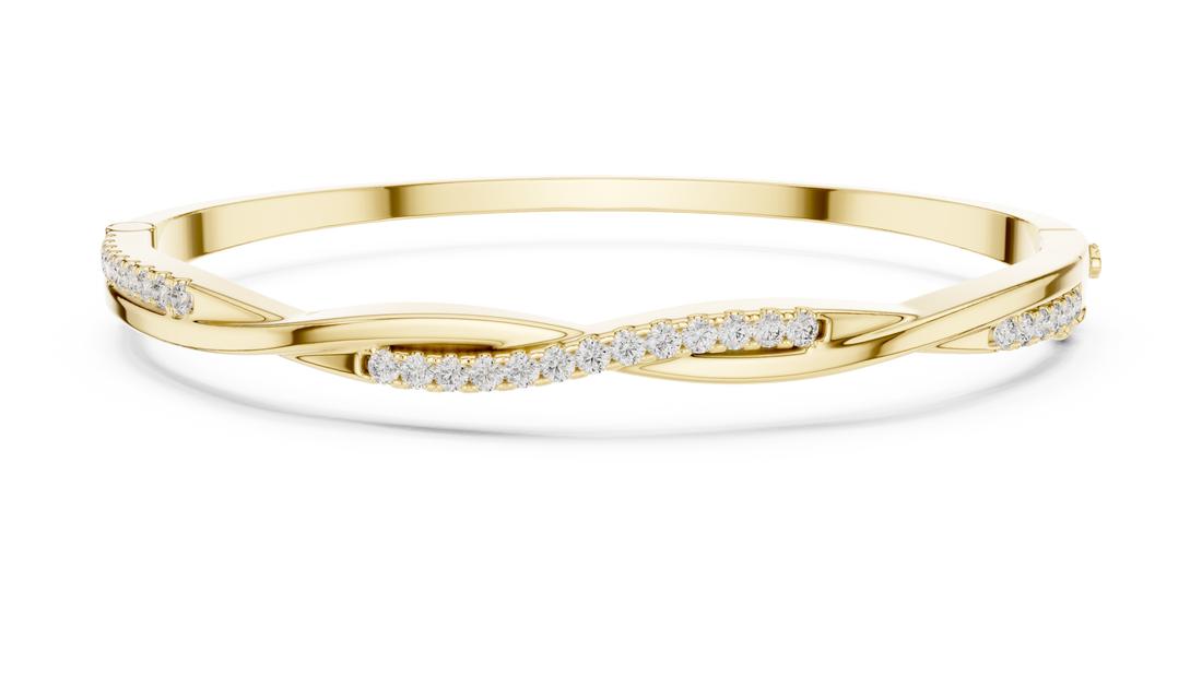 Beautiful Diamond Accent Bangle | Contemporary Wave Design | White Gold Plated Bracelet Gift for Her