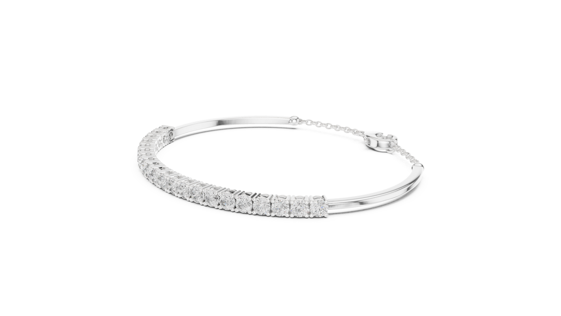Beautiful Diamond Accent Bangle | Contemporary Wave Design | White Gold Plated Bracelet Gift for Her (Copy)