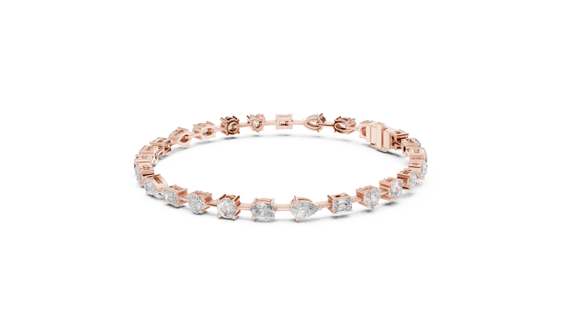 Stunning Mixed Shape Diamond Bracelet | Rose Gold Plated Tennis Chain | Modern Luxury Jewelry for Women