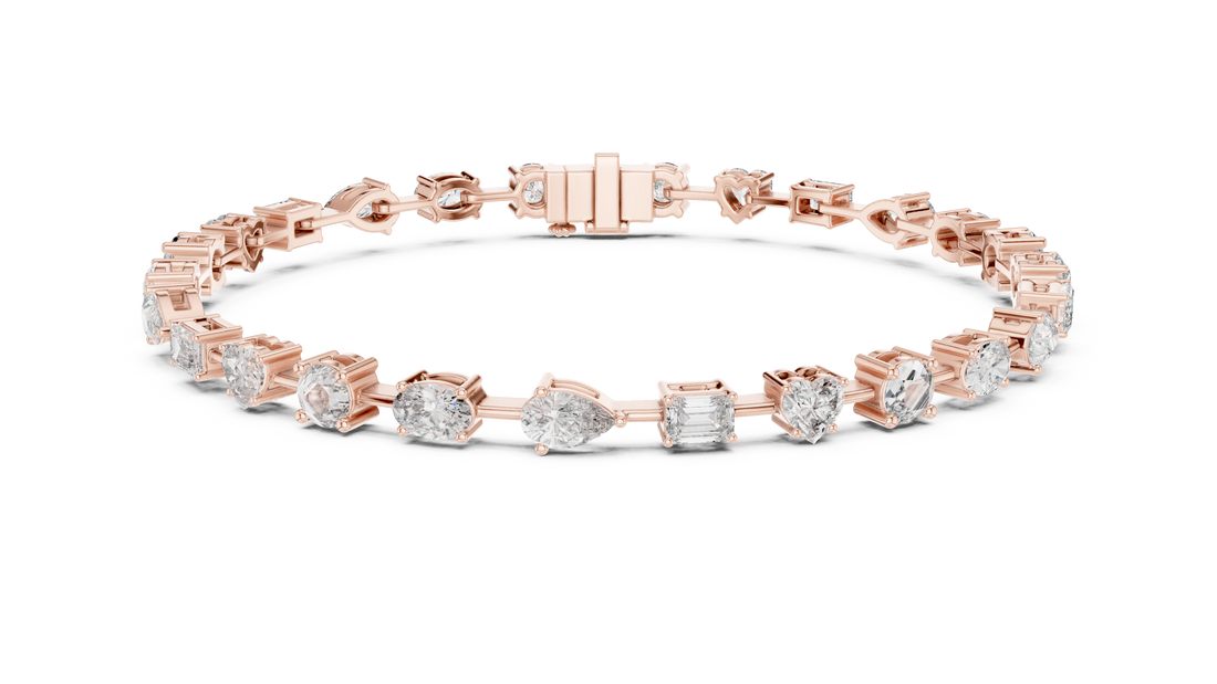 Stunning Mixed Shape Diamond Bracelet | Rose Gold Plated Tennis Chain | Modern Luxury Jewelry for Women