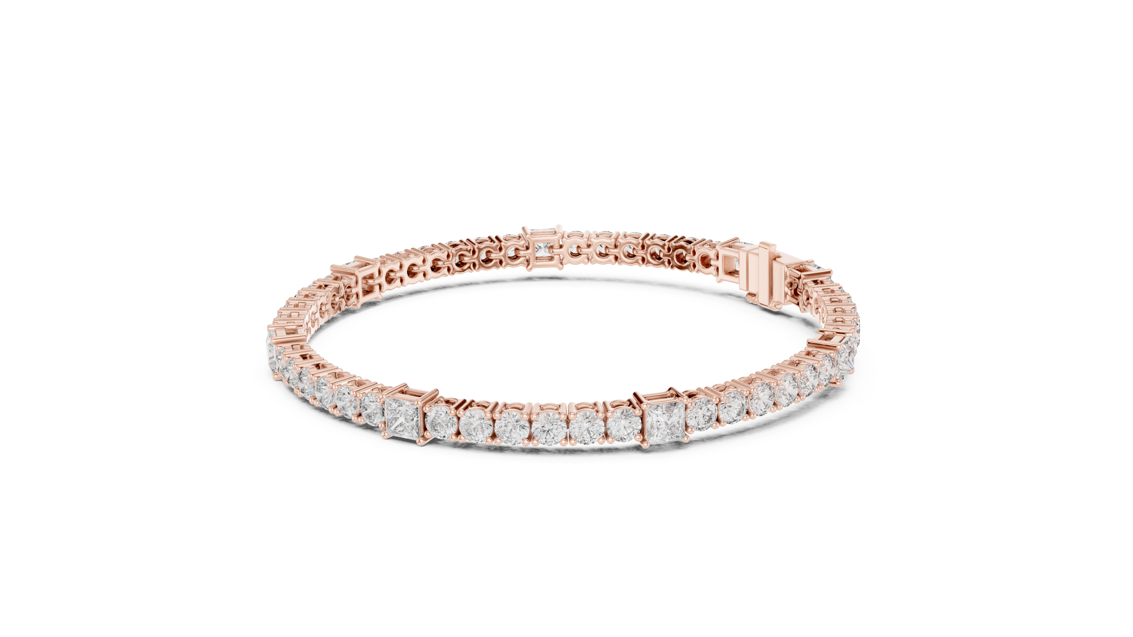 Premium Rose Gold Diamond Tennis Bracelet | Round Pear & Princess Cut Stones | Sophisticated Fine Jewelry Look