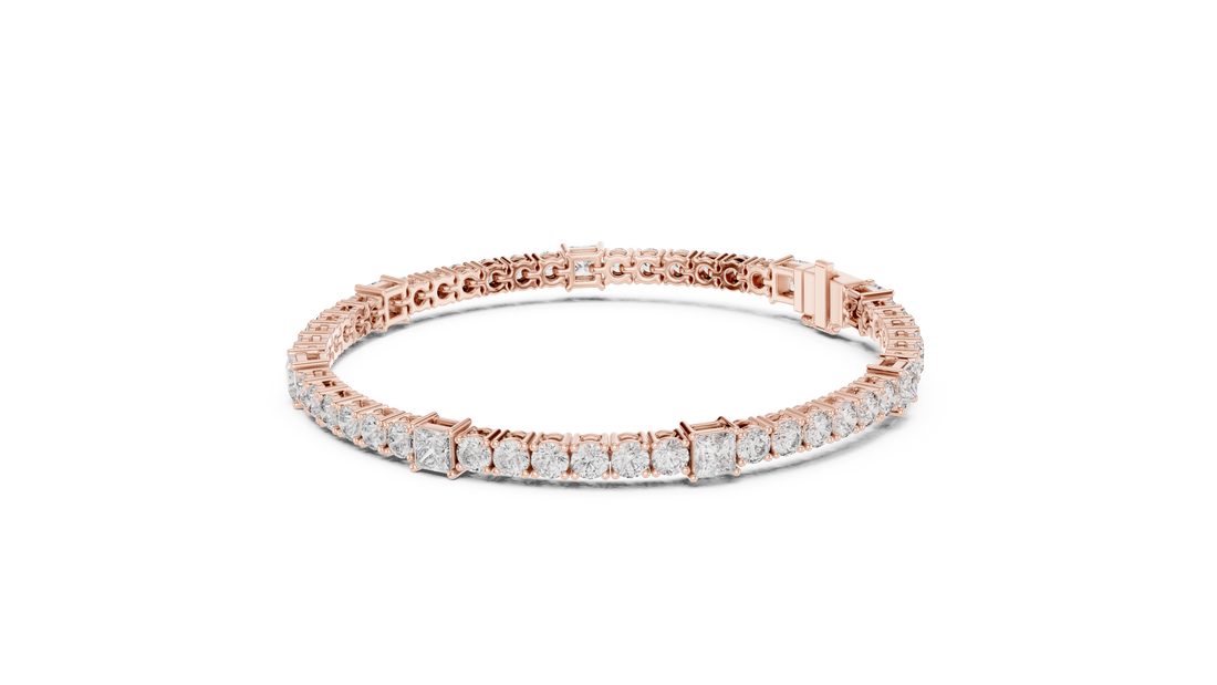 Premium Rose Gold Diamond Tennis Bracelet | Round Pear & Princess Cut Stones | Sophisticated Fine Jewelry Look